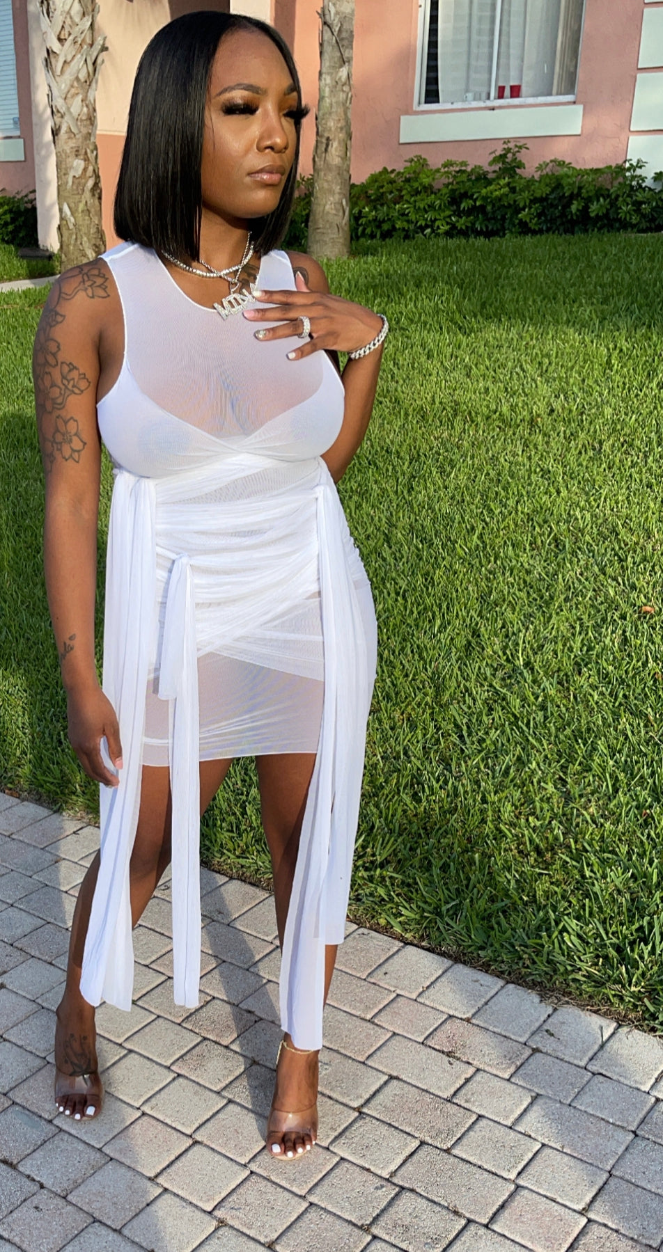 Too Busy Tied up white.                                                             This dress can be tied multiple ways depending  on your body type
